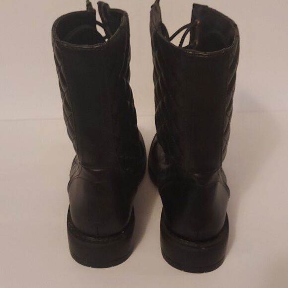 Combat Boots Motorcycle Boots Black Quilted Lace-Up  Size 7 Lug Sole - Picture 5 of 11